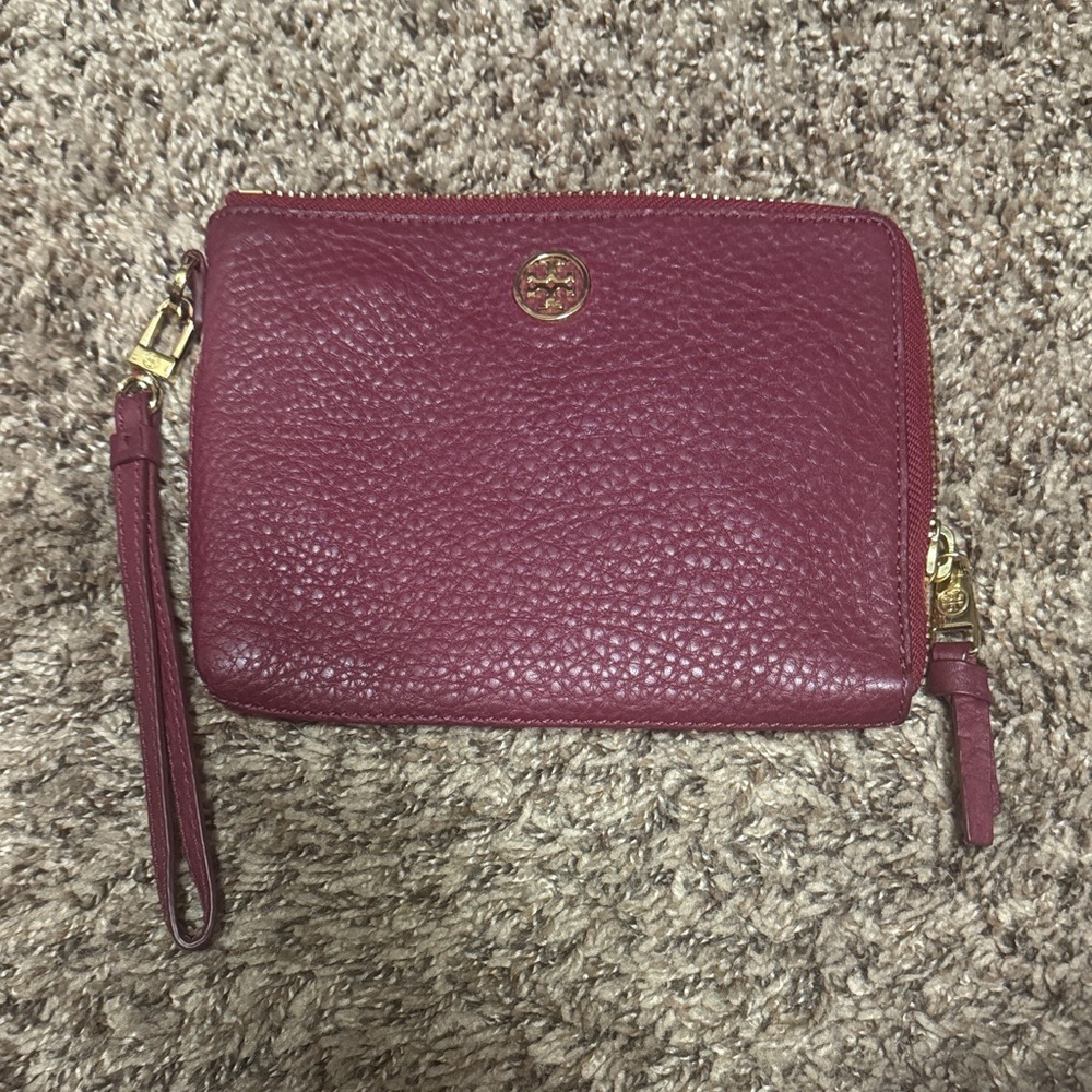 Tory Burch Burgundy Leather Wristlet